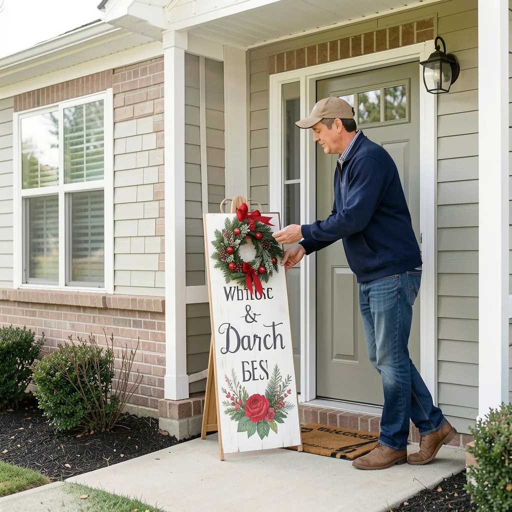 Winter evergreen porch sign