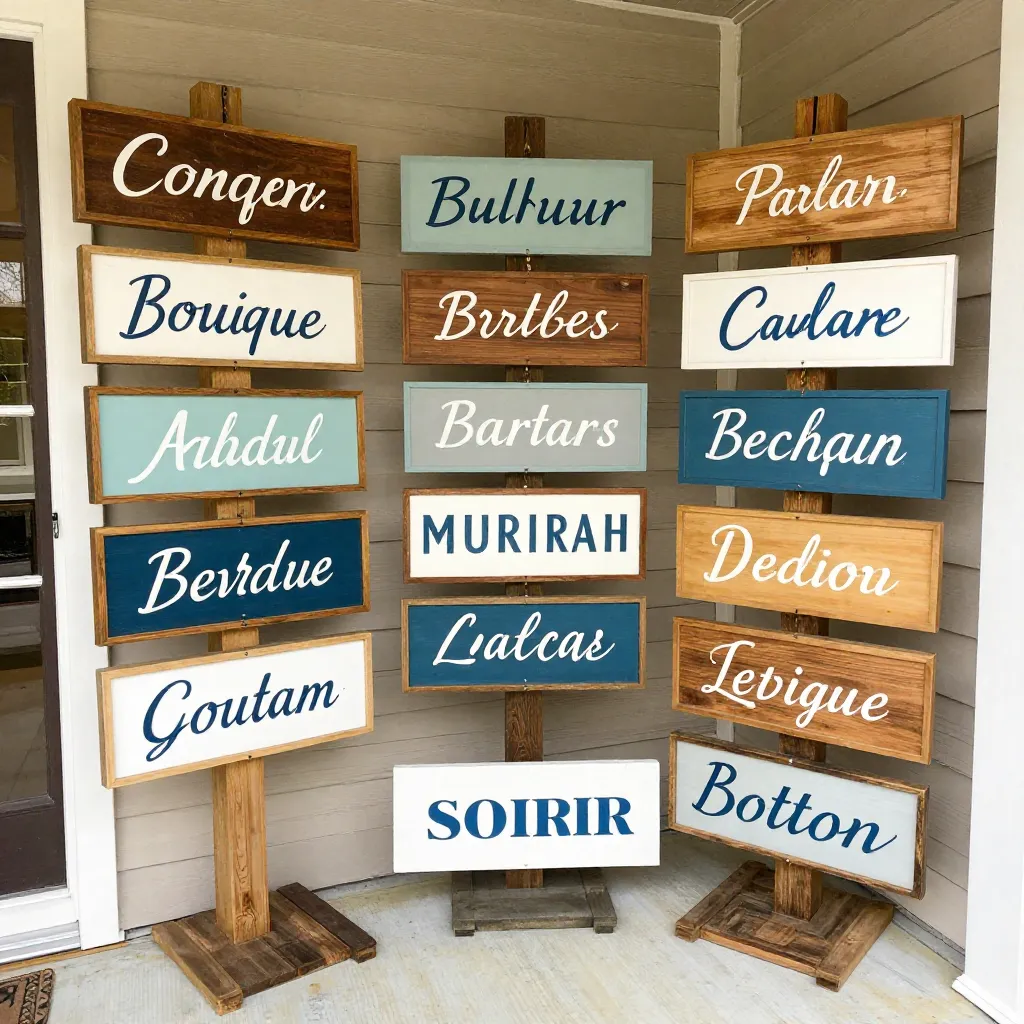 Handcrafted wooden porch sign display